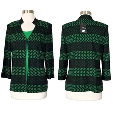 NEW Ming Wang | Matching Black Green Knit 3/4 Sleeve Jacket Tank Top Set NWT XS