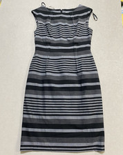 Beautiful Calvin Klein Women's 6 Black/Gray Striped Sheath Boat Neck Knee Dress