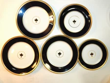 5-pcs IMPERO BLACK RICHARD GINORI Porcelain Salad Bread Plates Mix Urn Gold Trim