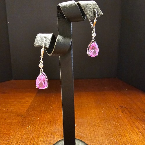7.29 carats Pink Sapphire (lab created) w/ White Sapphire (lab created) Earrings