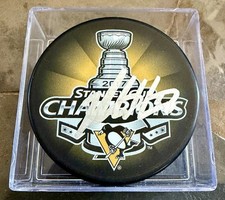Kris Letang AUTO SIGNED Penguins 2017 Stanley Cup Champions Logo Puck- JSA COA