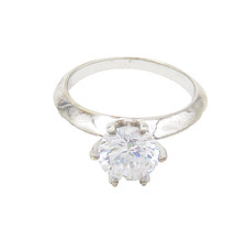 925 Sterling Silver Vintage Shiny Cubic Zirconia Solitaire Ring Sz 7 RG19683