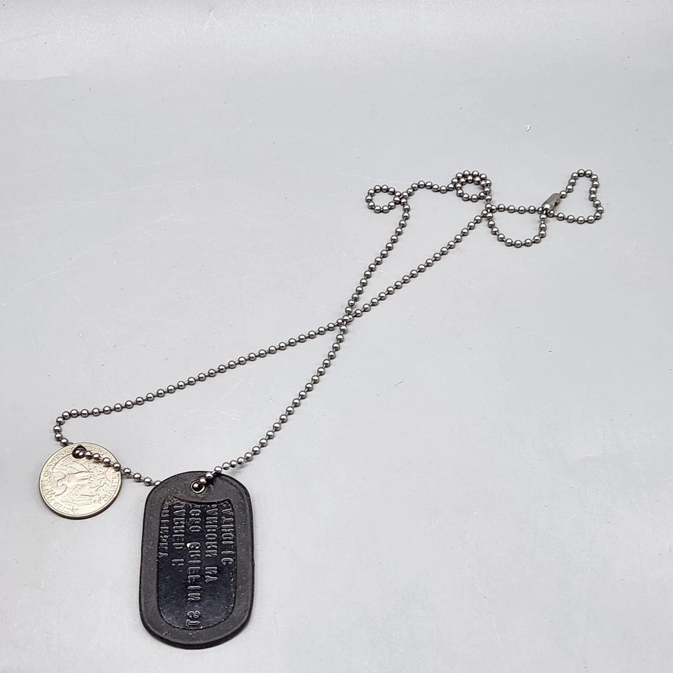 Vintage 1993 Military Dog Tag Necklace Catholic Pendant Silver Ball Chain - Image 3 of 4