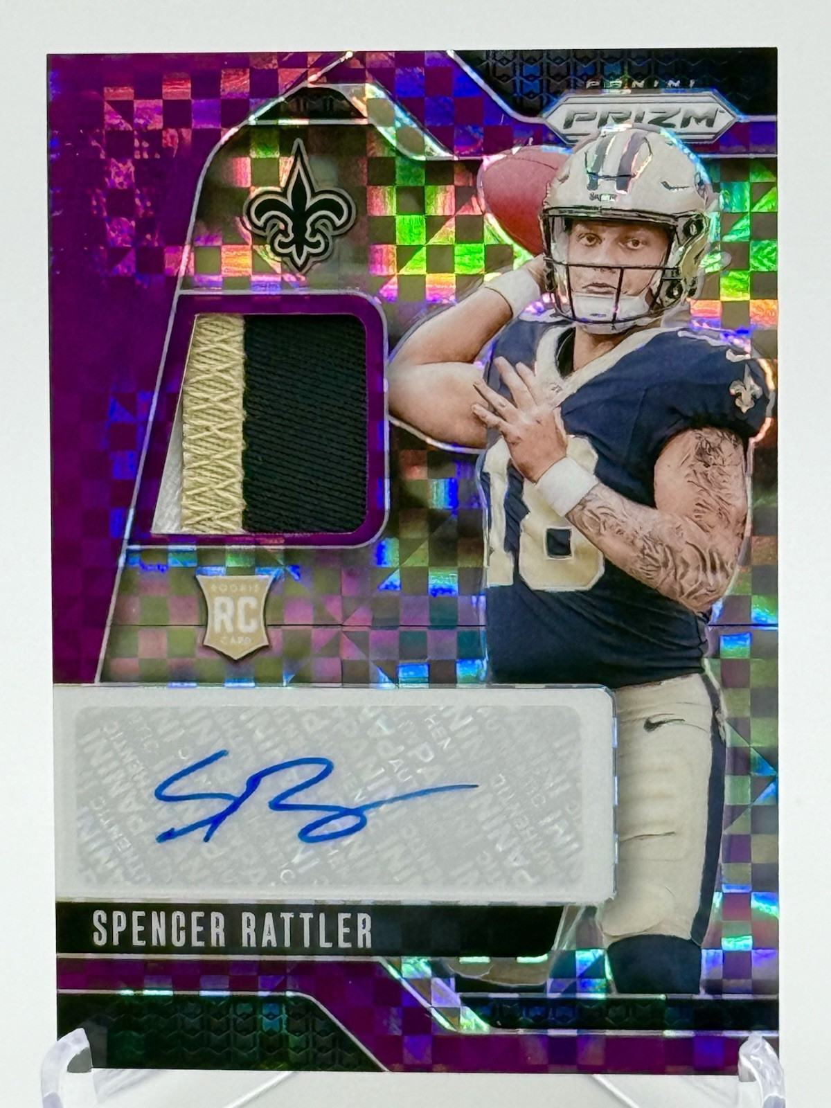 2024 Panini Prizm Spencer Rattler /49 Purple Rookie Patch Auto RPA Saints