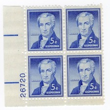 Scott #1038 James Monroe Plate Block of 4 Stamps - MNH P#26720 LL