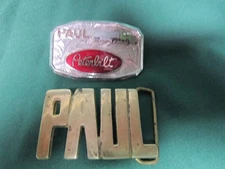Lot (2)- PETERBILT  Personalized  Vintage Silver & PAUL Solid Brass Belt Buckle