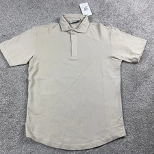 Collars & Co Polo Shirt Mens Medium Beige Luxury Pique Cotton Golf Golfer Office