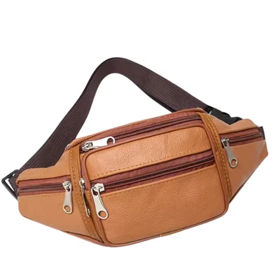 Sac Banane Homme Femme Cuir PU – Voyage Sport Randonnée Moto Ceinture Jaune - Photo 1/4