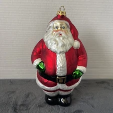 Linens n Things Hand Blown Glass Jolly Santa Christmas Ornament 10” Tall w Box