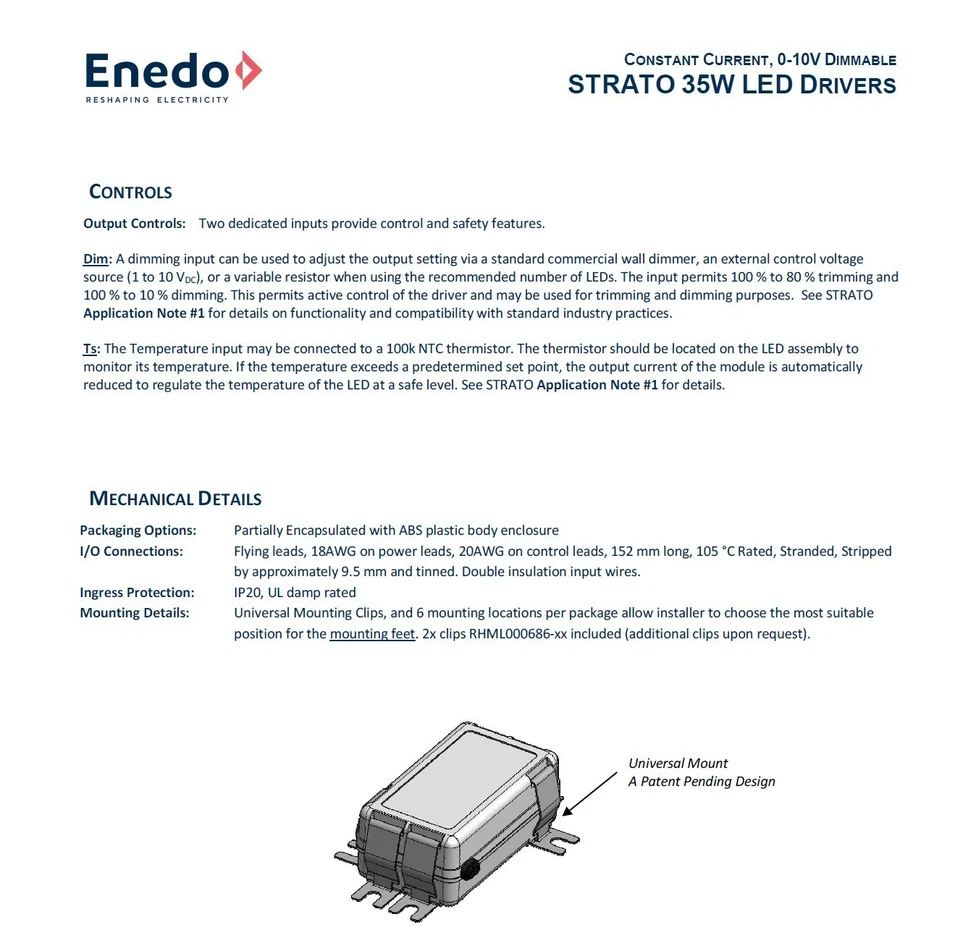ENEDO Stratos RSLD035-12 30W 700mA 0-10V IP64 rated dimmable LED driver - Image 4 of 4
