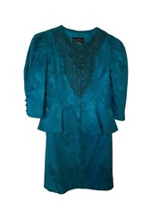 Vintage David Rose Dress Women’s Sz 8W USA Green Brocade Lace Rare