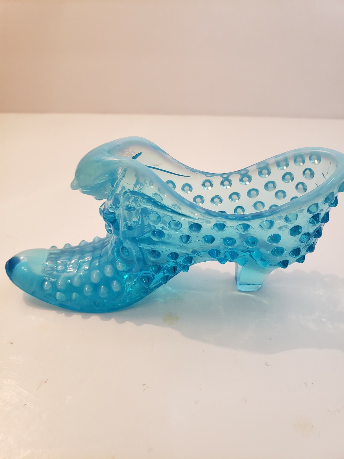 Vintage Fenton Blue Opalescent Glass Hobnail Slipper Shoe Cat Head eBay
