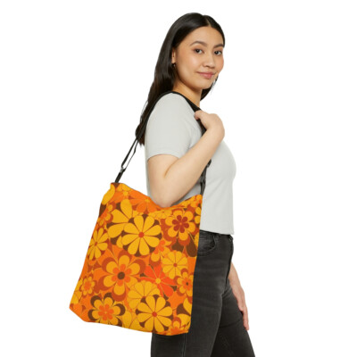 Retro Floral Adjustable Strap Tote Bag