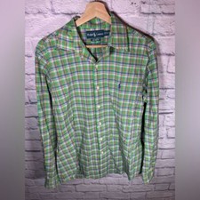 Ralph Lauren Custom Fit Green Navy Blue Long Sleeve Shirt/Blue size medium