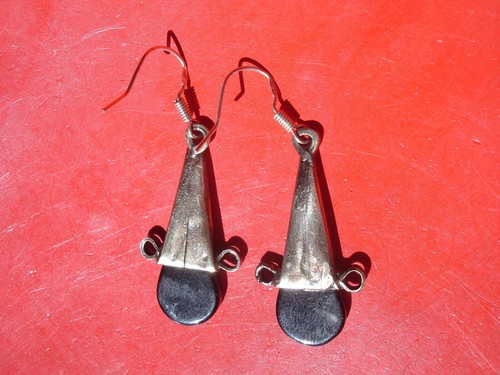 Orecchini Niger Tuareg NERI agata incisi a mano + ganci argento L35 mm - Foto 4 di 4