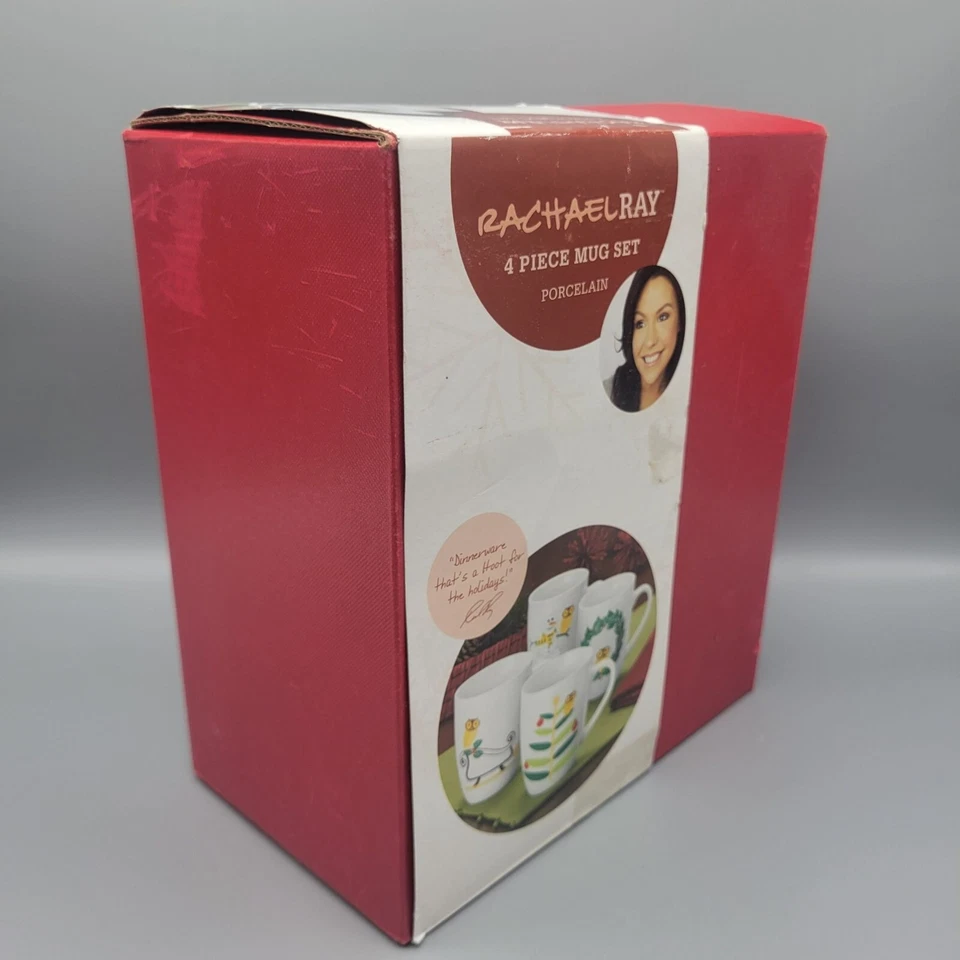 Juego de 4 tazas Rachael Ray porcelana búho y diseño navideño 12 OZ cada una Foto 3 de 4