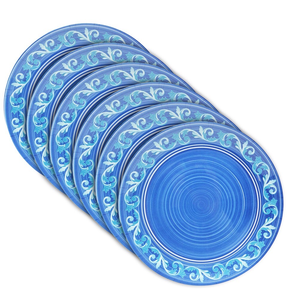 10 Inch Zanzibar Dinnerware Melamine Plates, Spanish Floral Design - 6 Pcs/Set