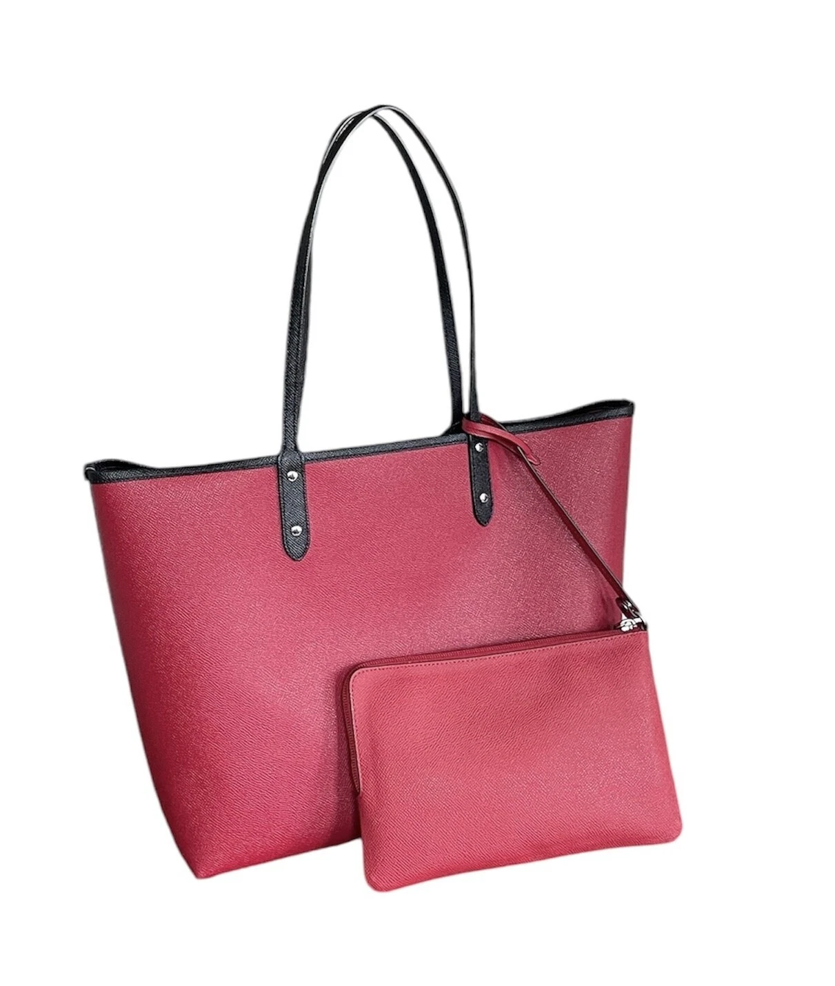 Borsa Coach reversibile grande rossa e nera da città nuova con etichetta