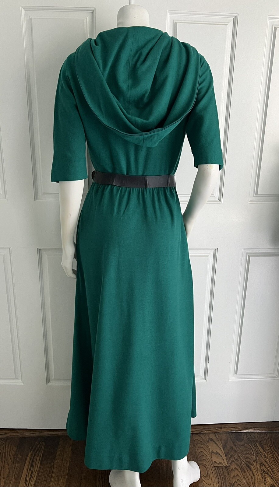 Vintage 1950's Addie Masters California Green Light Wool Hooded Hostess Dress M image 7