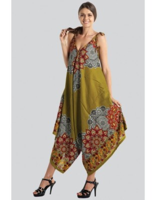 Katmandu Adjustable Bohemian Harem Jumper with Pockets Olive One Size