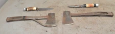 2 Marbles Safety axes # 2 & Gladstone collectible game bag ax plus 2 knife lot 