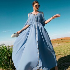 Women Long Maxi Dress Abaya Kaftan Dress Dubai Party Gown Evening Cocktail Arab