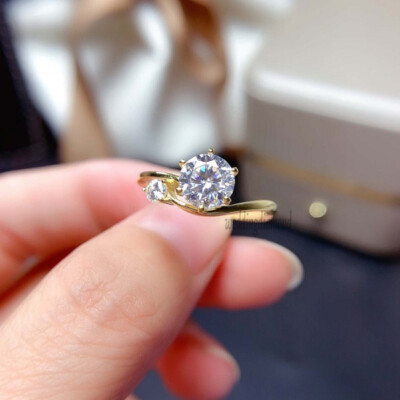 7 MM Colorless Round Moissanite Twisted Engagement Ring 10k Solid Yellow Gold 7