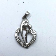 Elegant Sterling Silver 925 CZ Pave Mother Child Family Love Heart Link Pendant