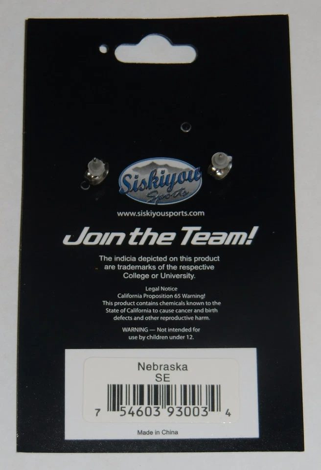 Pendientes Nebraska Cornhuskers (Script Huskers) Joyería con licencia de la NCAA Foto 2 de 3