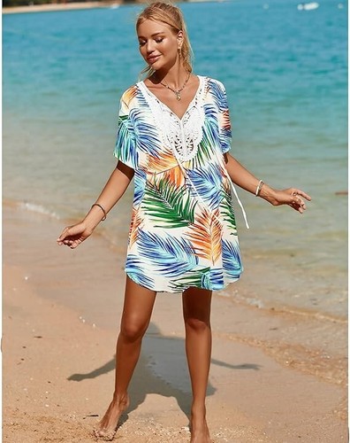 SimpleFun "Swimsuit Coverup" Lace Crochet- V Neck- Dress Beach Cover Up - Picture 6 of 13