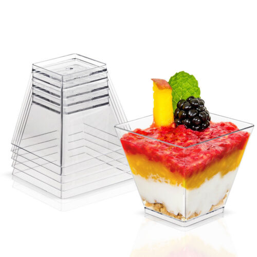 20pcs 60ml Plastic Square Cup Dessert Cup Jelly Cup Milk Shake Cup with Spoon - Picture 1 of 14