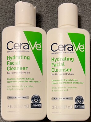 2 Pack CeraVe Hydrating Facial Cleanser For Normal To Dry Skin Travel Size 3 OZ