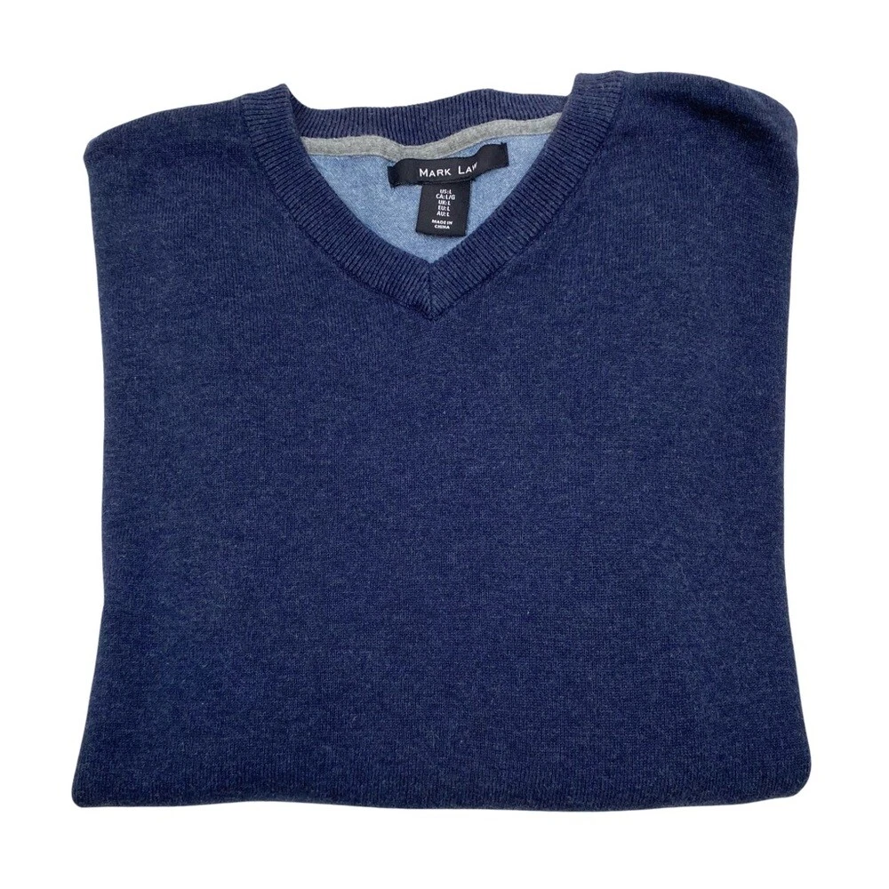 Mark Law Mens Blue V Neck Sweater Large 100 Cotton