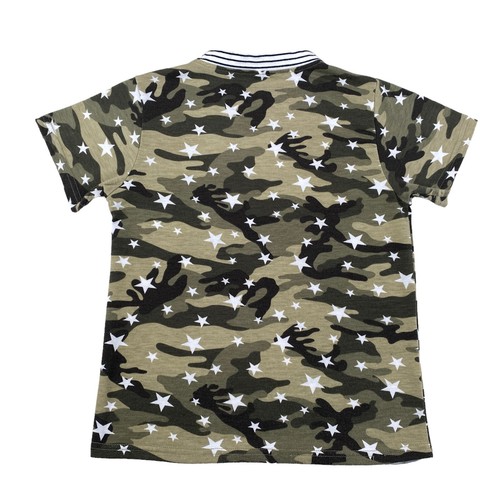Girls Knit T-Shirt Youth Size Medium* Green Gray Camo Stars Short Sleeve - Picture 2 of 7