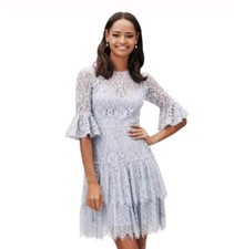 NWT Anthropologie Monique Lhuillier Lace Cocktail Dress Blue Mist Women's 6