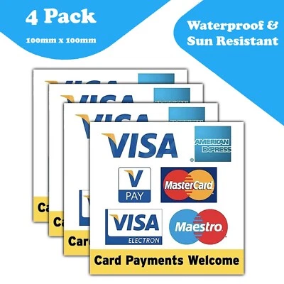 LUMEAN LTD 4-Pack - Credit Card Payments - Stickers - Visa, American Express, Vpay, Maestro