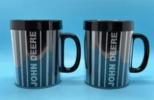 Lot of 2 John Deere ThermoServ Black Silver Mugs Thermo Serv Exc Condition USA