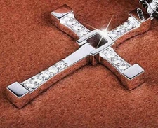 large CRYSTAL CRUCIFIX CROSS pendant 20" Sterling Silver 925 necklace men female