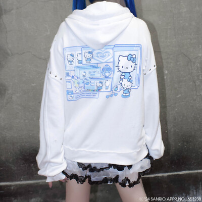 QOOZA × HELLO KITTY Collaboration Hoodie Full Zip One Size White