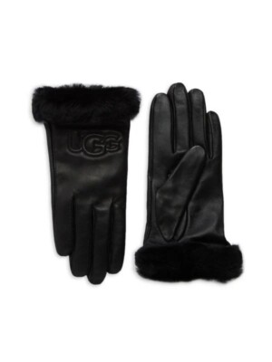 NWT UGG Shearling-Trim Leather Gloves, Black | eBay