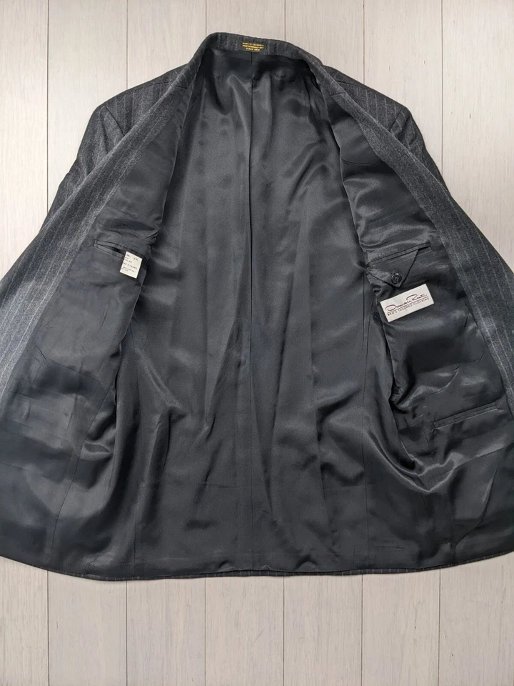 Precio de venta sugerido por el fabricante $3495 Oscar de la Renta Gris Rayas Lana Blazer Chaqueta Abrigo Deportivo 38L Foto 4 de 4