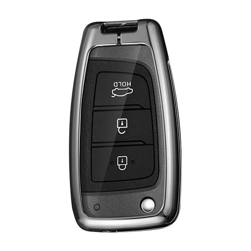 For Hyundai Accent Kona Sonata i30 Zinc Alloy Leather Remote Key Fob Case Cover - Foto 7 di 20