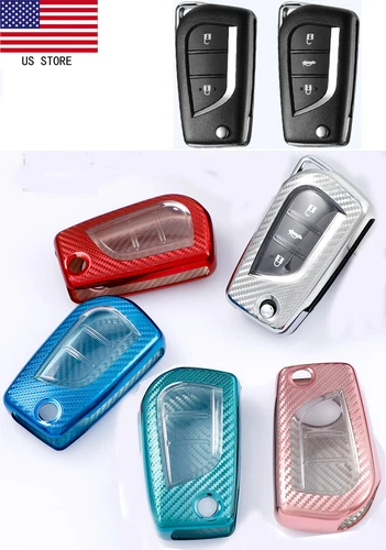 Car Key Case Shell Remote Key Fob Cover Carbon Fiber For Toyota Colora Camry Rav