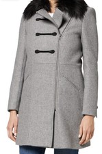 Naf Naf Womens Alili Wool Blend Detachable Hood Jacket Grey Size 4 Brand New