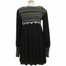 FREE PEOPLE Black Late Night Picnic Embroidered Smocked Mini Dress XS