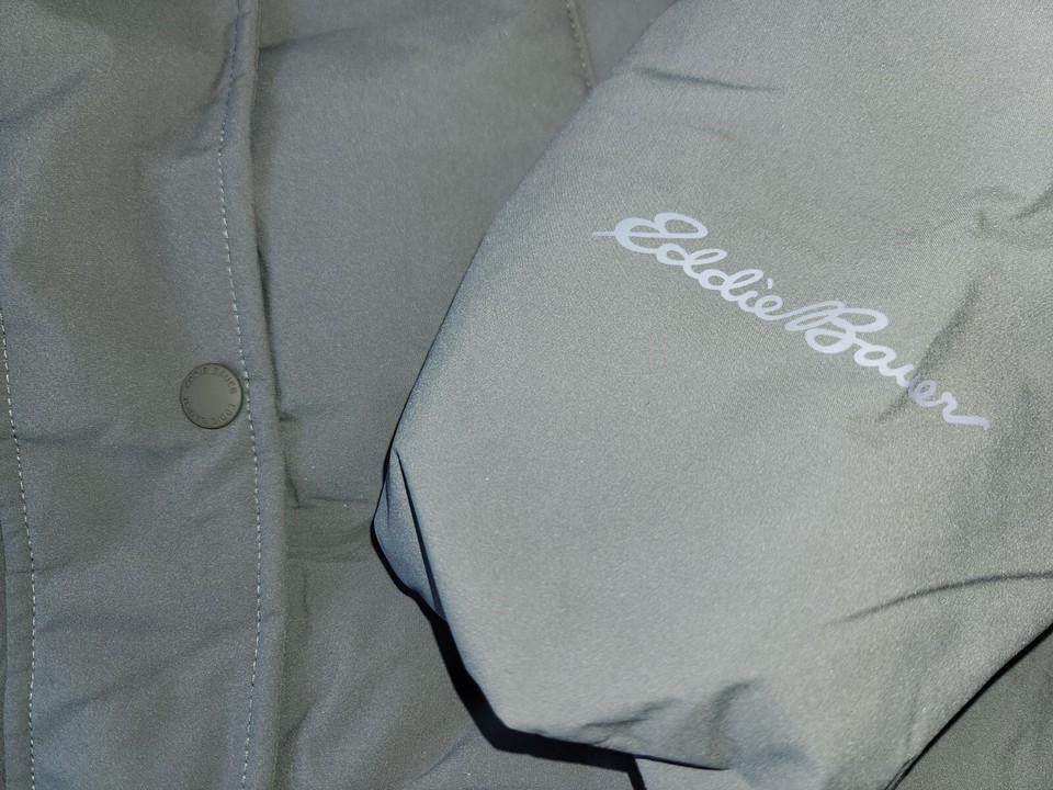 EDDIE BAUER WOMEN'S DOWN PUFFER HOODED JACKET OLIVE GREEN SIZE PXS, IS