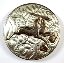 Vintage Sterling Silver Jumping Gazelle Large Makeup Powder Compact