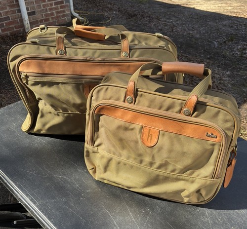 Hartmann (lot Of 2) Carry On Canvas LEATHER LUGGAGE BAGS Shoulder Strap - Picture 9 of 16