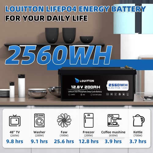 Batería de litio LiFePO4 12V 200Ah con 200A BMS 2560Wh para autocaravana solar - Imagen 11 de 14