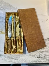 KLA-TRA-SO Carving Set Solingen  Germany Antler Handle  Knife Fork Sharpener